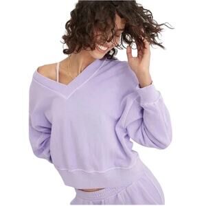 Aerie Womens House Party Sweatshirt Small Lavender Oversized V-Neck EUC